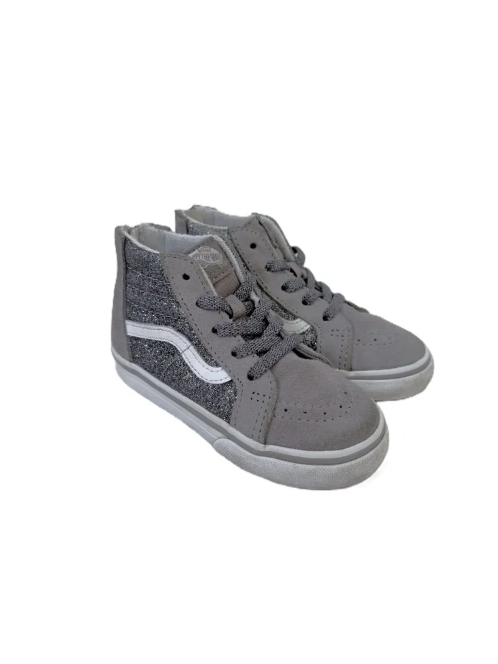 Vans Toddler Sk8-Hi Zip Gray Suede Glitter Sneakers Size 8